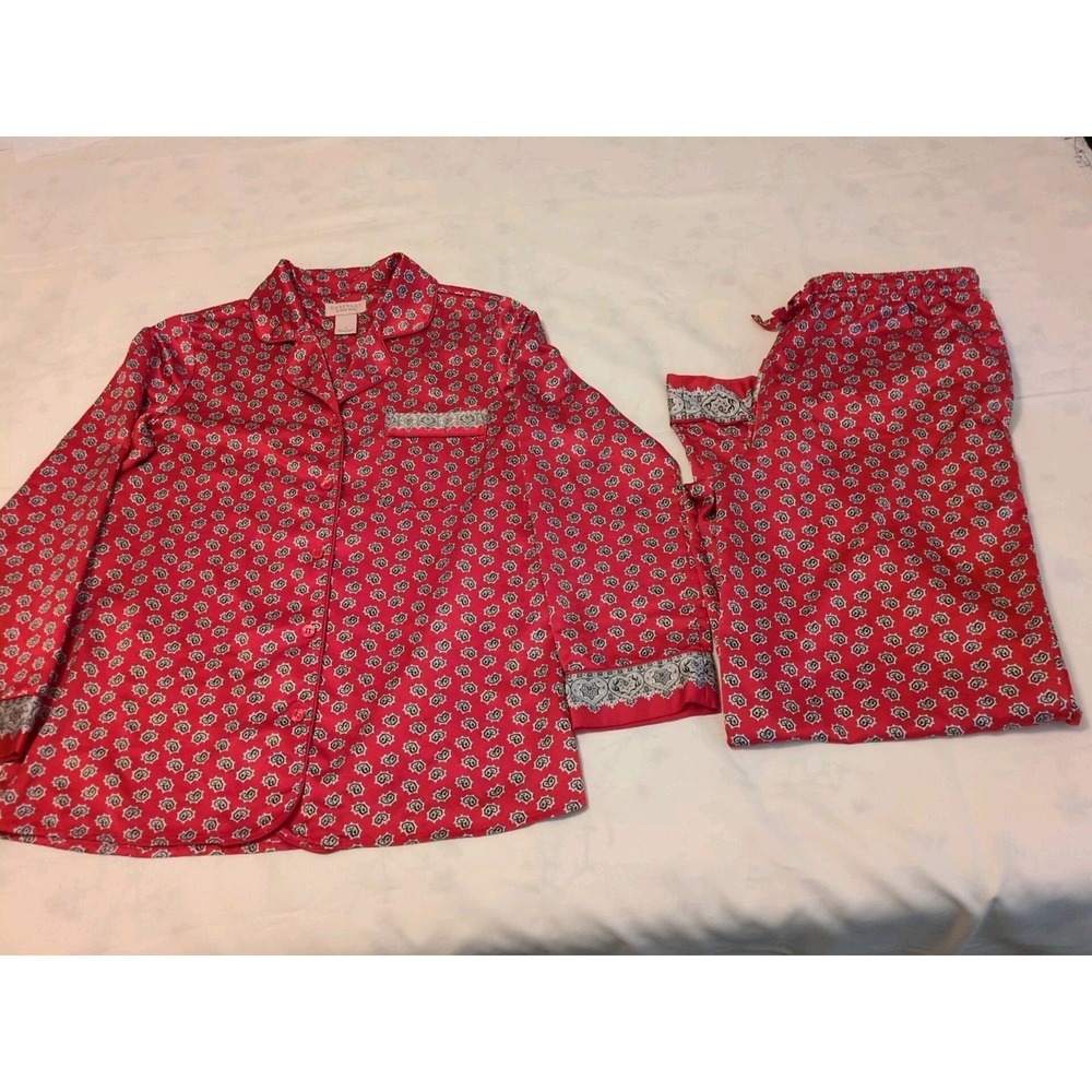 Cabernet by Sleep Sense Red Long Sleeve & Leg  Red Paisley Pajamas Size‎ Small